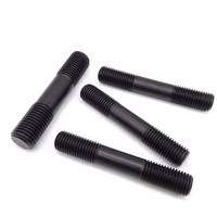 Ashlity Industrial Grade 10.9 12.9 for Thread Double Threaded Round Head Stud Bar Bolts Black Zinc Steel 6mm Length