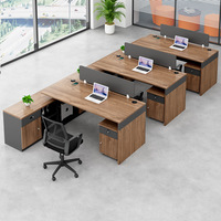 Bureau de travail en forme de L pour 4 personnes, style moderne industriel, en bois, avec armoire latérale pour bureau commercial