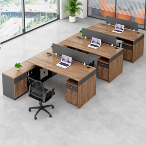 Scrivania Direzionale a L per 4 Persone, Moderna Postazione di <span class=keywords><strong>Lavoro</strong></span> Industriale <span class=keywords><strong>in</strong></span> Legno con Mobile Laterale per <span class=keywords><strong>Ufficio</strong></span> Commerciale - Product Image 3