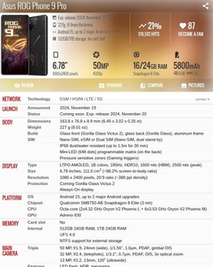 Teléfono Inteligente para Juegos ROG Phone 9 Pro 5G, Snapdragon 8, Pantalla LTPO de 6.78'' y 185Hz para Deportes Electrónicos, Cámara <span class=keywords><strong>LYT</strong></span> 700 de 50MP, Carga Rápida de 65W - Product Image 6
