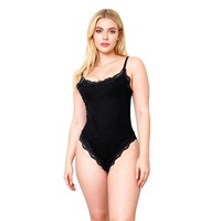 Body en dentelle pour femme, col carré, dos nu, string sexy, camisole gainante, bretelles spaghetti, sans manches
