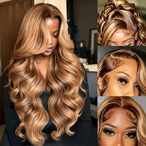 Perruque blonde méchée 13x4 HD Lace Front en cheveux humains vierges à 180 % de densité, avec mèches mélangées, pour femmes noires - Product Image 4