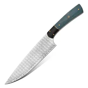 מכירות מובילות בהתאמה אישית בעבודת יד דמשק פלדה להב קבוע סכין שף מחושלת עם ידית עץ אבוני