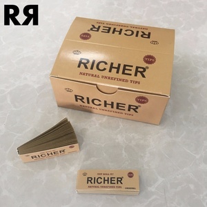 Richer Unbleached 60x20mm 150 GSM Anti-Curl Virgin Wood Pulp Non-Pore Rolling Filter Tips 50 <b>Leaves</b>/Booklet for Smoking Paper - Product Image 2