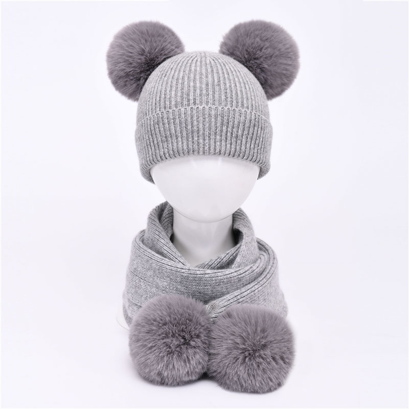 Baby Hat Long Scarf Set Cute Fur Pom Pom Soft Warm Winter Two-pieces Suit Baby Beanie Girls Boys Cashmere Knitted Baby Hat Sets