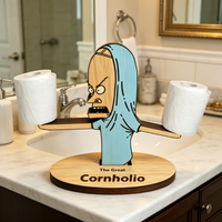 Porte-papier toilette en bois à double niveau Cornholio - Décoration de salle de bain de style dessin animé