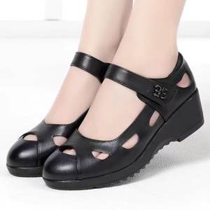 Nouvelles sandales compensées pour femmes, chaussures d'été pour femmes d'âge mûr et âgées, bout rond, chaussures à trous, velcro - Product Image 4