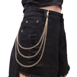 โซ่คาดเอวโลหะหลายชั้นสีทองสำหรับสไตล์ฮิปฮอปเดนิม - Product Image 1