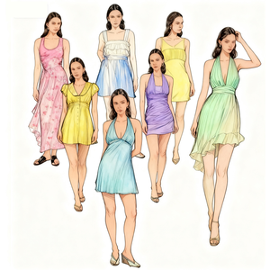 Aloha女士夏威夷风格定制印花纯色吸烟管上衣风格薄意大利面条带一线马克西休闲分层连衣裙 - Product Image 1