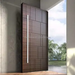 2024 desain terbaru Modern perumahan kayu solid pivot pintu pintu masuk Villa panel besar pivot desain pintu kayu