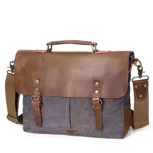 Vintage 15.6 Laptop Bookbag Leather Rucksack For Waxed Canvas Backpack Travel Roll Top Waterproof Sling Bag