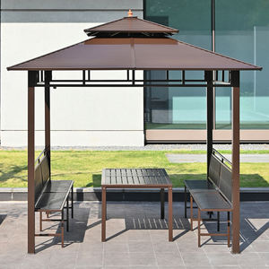 סגסוגת אלומיניום חיצונית gazebo עם גג כפול ביתן פרגולה עמיד למים עם וילון רשת ניתושים יתושים - Product Image 3