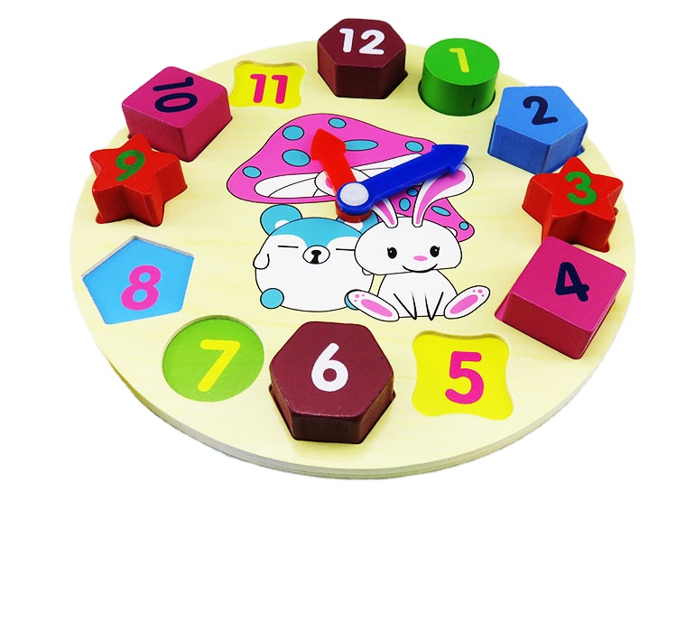 Wooden intelligent DIY Educational Toys time teaching children wooden children rabbit watch toys
