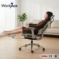 Chaise de bureau exécutive ergonomique confortable et réglable, pivotante, en maille, minimaliste, avec repose-pieds, support lombaire, base en acier à 5 pieds