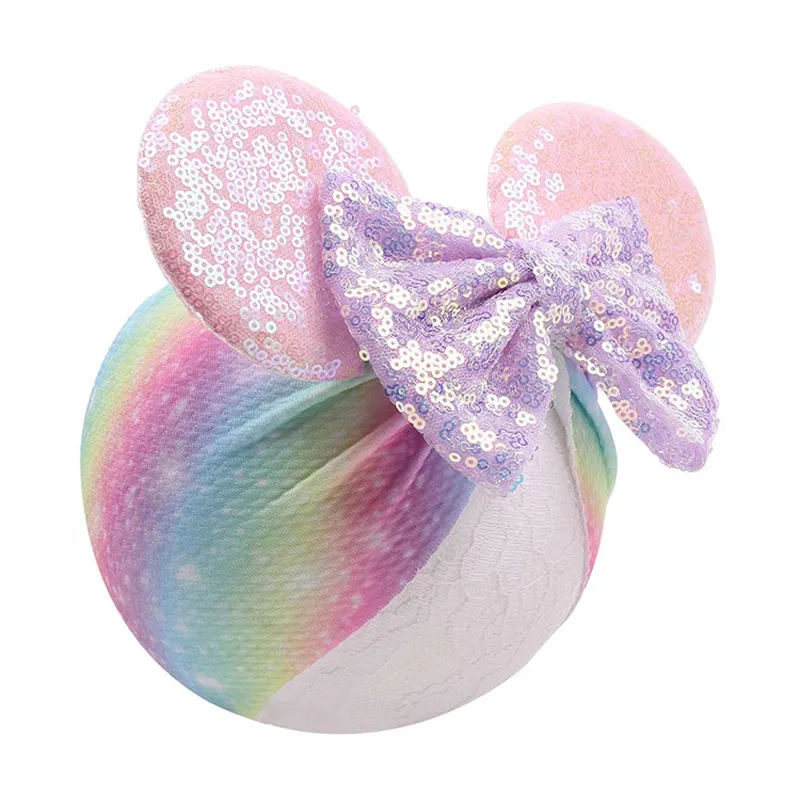 16 style Cartoon Sequined Mouse Ears Headband Sequins Bow Headwrap Elastic Bowknot Hairbands Hair Bows Baby Wide