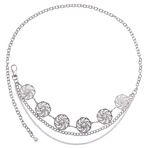 Cadena de cintura europea americana con discos geométricos de metal hueco, cadena corporal con diamantes de imitación y perlas, accesorio de moda para fiestas. - Product Image 4