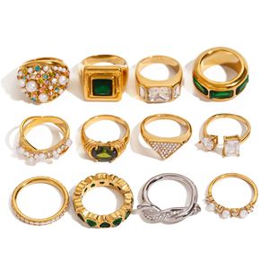 Fashion <b>Rings</b> <b>Set</b> <b>Gold</b> Pearl Zircon Geometric Design Unisex Party Jewelry - Product Image 1