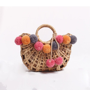 NOUVEAU Sac de plage chic en paille tressée avec pompon en laine coloré, sac à bandoulière pour <span class=keywords><strong>femme</strong></span>, cabas d'été - Product Image 2