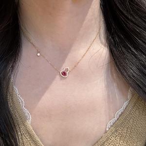 Collar de Plata de Ley S925 con Diamante en Forma de Gota de Agua Rojo Rosa, Diseño de Nicho de Alta Gama, Cadena para Clavícula, Estilo Dulce y Elegante - Product Image 5