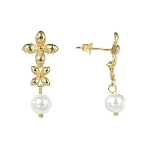 Boucles d'oreilles en cuivre plaqué or 18K pour femmes, bijoux de styliste tendance de Style coréen à la mode avec perles de fleurs, nouvel arrivage 2022