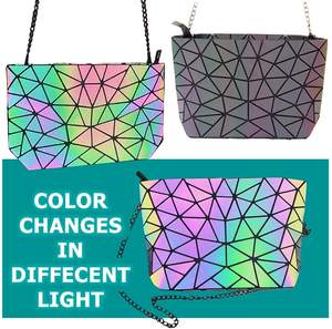 Bolso de Mano Luminoso con Diseño Geométrico de <span class=keywords><strong>Catan</strong></span>, Bolso de Hombro Holográfico que Cambia de Color, Bolso de Diálisis con Cadena, Venta al por Mayor - Product Image 2