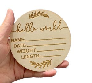 Amazon Wooden Baby Commemorative Card Hello World Wood Newborn Birth Announcement Sign Name Photography Photo Props Shower Gifts