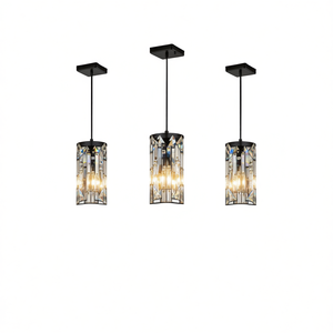Luminaire suspendu en cristal de 4 pouces, finition noire, lampe de plafond réglable, design cylindrique en prisme, pour salle à manger, salon - Product Image 1