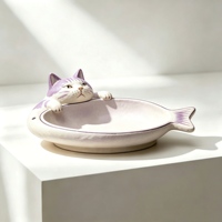 Assiette en céramique créative 3D en forme de chat en relief, couleur crème clair, plateau à collation pour la table de cuisine
