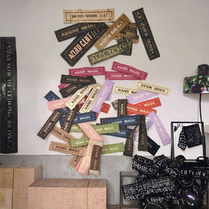 Handmade Custom Material Woven Labels with Stitch for Garment <b>Bags</b> Shoes-Custom Shape & Printed <b>Tags</b> - Product Image 2