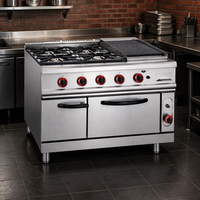 Cuisinière à gaz commerciale avec brûleurs, plaque de cuisson, four, en acier inoxydable, équipement de cuisson multifonction pour restaurant et cuisine