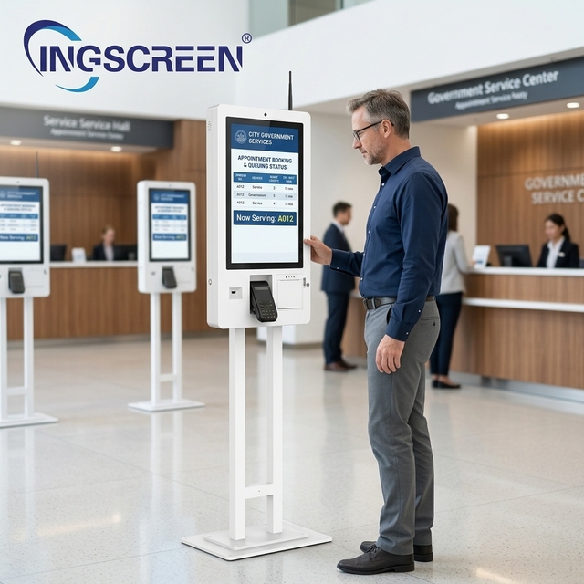 INGSCREEN Floor-Standing Checkout Kiosk Capacitive Touch Screen Barcode Reader Printer Scanner Restaurant Self-Service Ordering