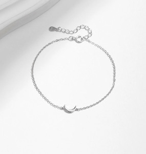 S925 Silver Minimalist Moon Chain <b>Bracelet</b> Everyday Wear Unisex Simple Silver Tone Crescent Moon <b>Bracelet</b> For Women Jewelry - Product Image 5