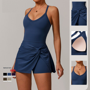 Vestido reciclado respetuoso con el medio ambiente para mujer, falda con diseño de giro antiexposición, falda de tenis con espalda hueca cruzada, 2025 - Product Image 1
