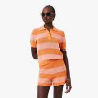 Camisa de punto a rayas informal de verano para mujer, top de punto de manga corta de malla transpirable para ropa de playa