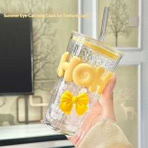 Gobelet en verre à nœud papillon, grande capacité, anti-fuite, résistant aux hautes températures, isolé, pour jus de bureau avec paille - Product Image 2