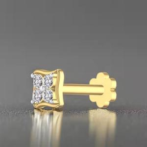 14kt Yellow White <b>Rose</b> <b>Gold</b> 0.072 Natural Diamond Stud <b>Nose</b> Pin Fine Body Piercing Jewelry for Women - Product Image 1