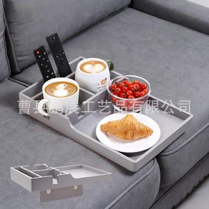 Plateau pour accoudoir de canapé avec séparateurs pour boissons et collations, boîte de rangement pour la maison, 12 pouces, en bois - Product Image 1