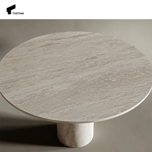 Tostone thiết kế mới thanh lịch màu be tròn travertine bàn ăn đồng hồ cát chân travertine cho không gian ăn uống tinh vi - Product Image 2