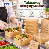 Bol en papier kraft carré écologique Trendz, emballage alimentaire pour salade, réutilisable, à paroi épaisse, jetable, avec couvercle