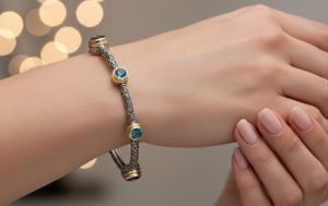 Natural <b>Amethyst</b>/Garnet and Blue Topaz Trendy Claw Setting Bangle Women's Jewelry Gift for Engagement - Product Image 3