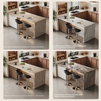 Comptoir de bar en ardoise de style moderne du milieu du siècle, îlot de cuisine compact à plan ouvert, poste de travail encastré, table multifonctionnelle