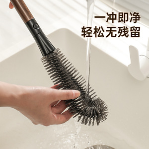 2 In 1 Cleaning Brush Walnut Wood Handle Nylon Bristles Flexible Crevice Cup Bottle Blender Brush Household Kitchen Use - Product Image 2