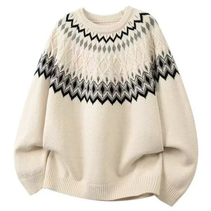 เสื้อสเวตเตอร์คอกลมถักลายแฟร์ไอส์แบบยูนิเซ็กซ์ ทรงหลวม ความหนาปานกลาง แขนยาว ผ้าถักลายแจ็คการ์ด สำหรับฤดูใบไม้ผลิและฤดูใบไม้ร่วง - Product Image 1