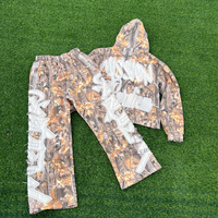 Survêtements surdimensionnés personnalisés avec camouflage et appliques Ensemble pantalon de survêtement et sweat à capuche évasés de camouflage pour hommes