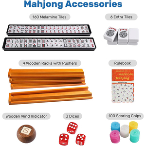 Set di Tessere Mahjong Americano al Miglior Prezzo, 166 Tessere in Melamina, Supporti/Spingitori in Legno e Indicatore del <span class=keywords><strong>Vento</strong></span>, 100 Fiches, 3 Dadi con Borsa - Product Image 2