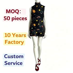 Custom Women's Black Paisley Floral Print Fold Turtleneck Sleeveless Mini Shift <strong>Dress</strong> for Daily Street Casual Wear OEM Factory - Product Image 1