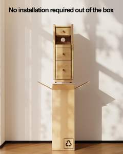 Solid Oak Narrow Nightstand with 3 Drawers Minimalist Modern <strong>Skinny</strong> <strong>Bedside</strong> <strong>Table</strong> for Bedroom Accent - Product Image 6