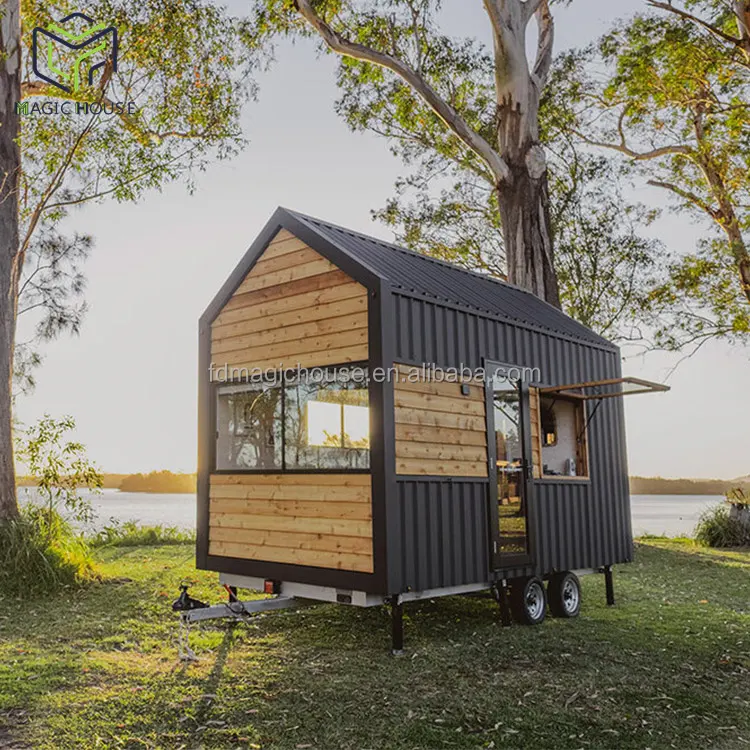 Magic House winziges Holzhaus vorgefertigt mit Dachgarten winziges Haus auf Rädern Luxus