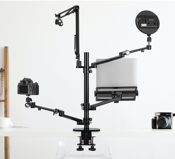 Monitor Arm Stand with Extension Arm Aluminum Computer Case Monitor Mount Live Streaming Desk Stand