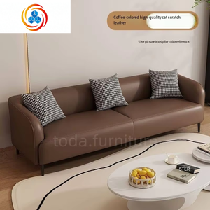 Canapé sectionnel convertible carré moderne en cuir véritable personnalisé, rembourré en éponge, à motif nuageux, trois places, pour chambre et salon - Product Image 5